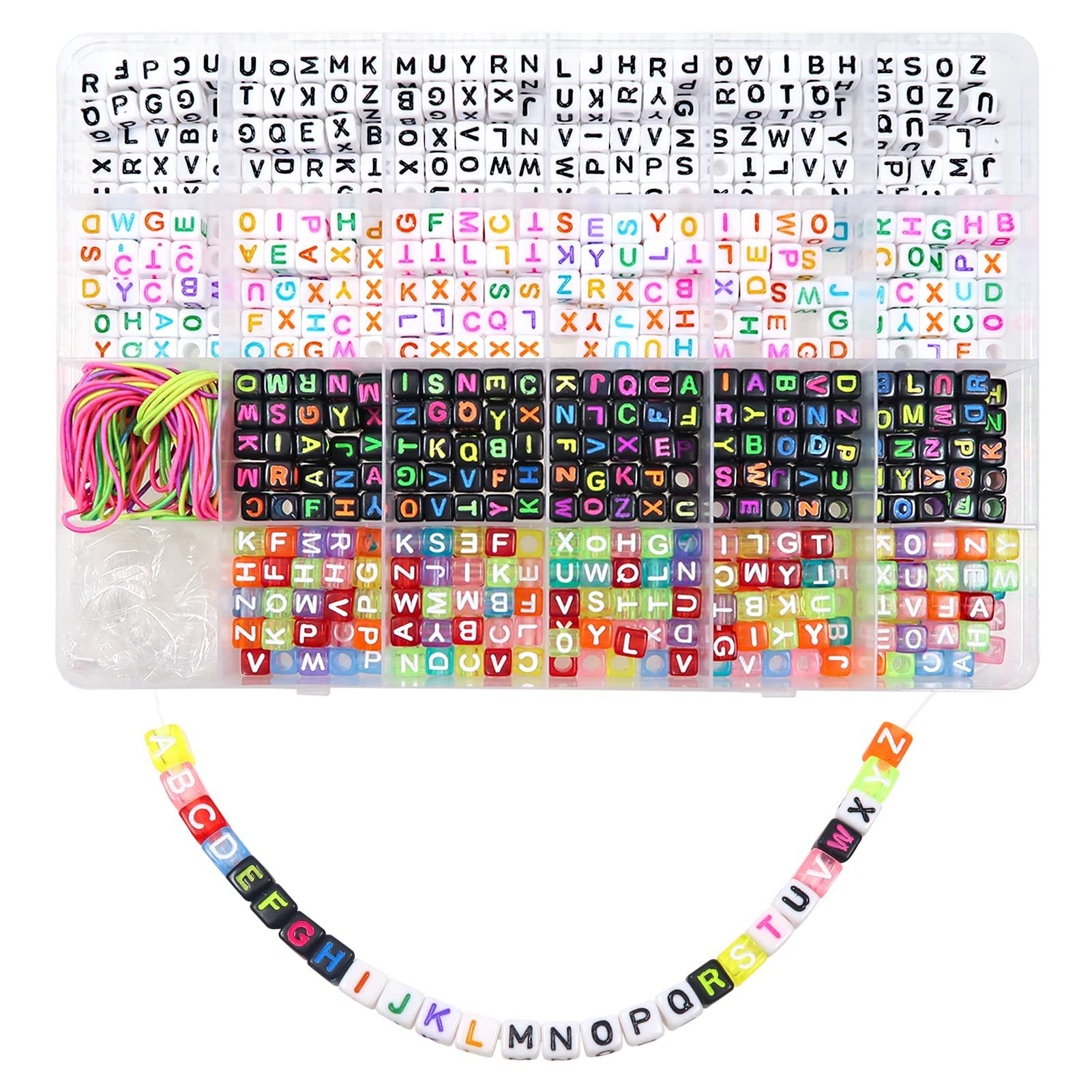 TOAOB 1080pcs Boxed Mixing Color Acrylic Alphabet Letter Beads Kit with Crystal Wire for Kids Handmade DIY Jewelry Making