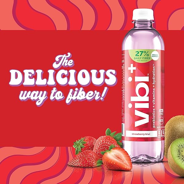 VIBI+ STRAWBERRY KIWI PREBIOTIC WATER – DIGESTIVE HEALTH SUPPORT – SUGAR FREE HIGH FIBER FLAVORED DRINK – KETO, VEGAN, HEALTHY, LOW CARB – 16.9 FL OZ – PACK OF 12