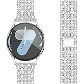 G-ficu Galaxy Watch 7 6 5 4 FE Band 20mm Diamond for Samsung Galaxy 7 6 5 4 FE 40mm 44mm, Women Bling Metal Strap for Samsung Watch Bands/Watch 4 6 Classic/3 41mm/Active 2-Silver