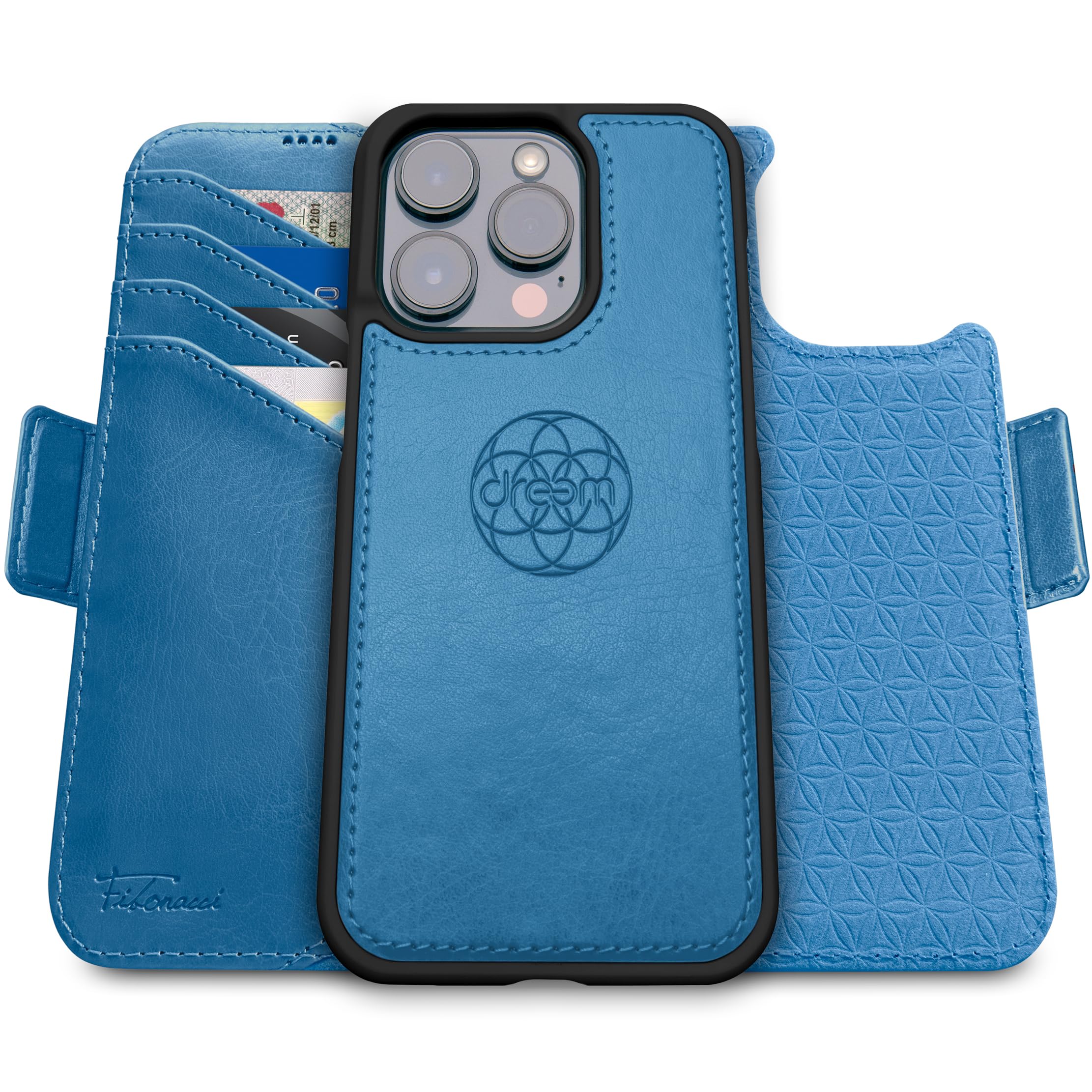 dreem Wallet Case for iPhone 15 Pro, Revolutionary Vert/Hor Phone Stand, Magnetic Detachable Vegan Leather Flip Cover RFID Blocking Card Holder, MagSafe-Fit, Gift Box [Fibonacci: Slate] — image 1