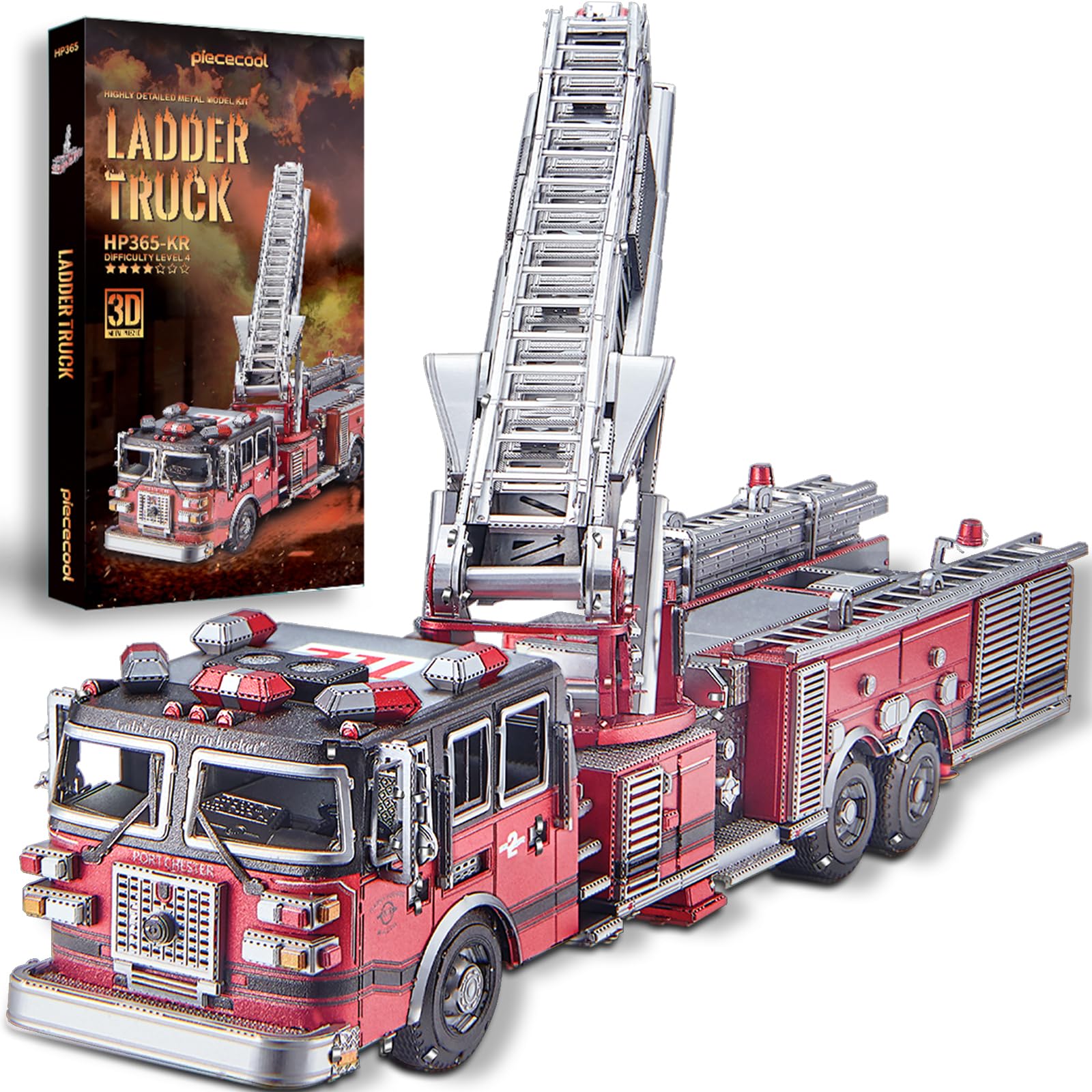 Piececool 3D Puzzle Metal Ladder Truck, Classic Transportation Fire Engine Craft Model Kits for Adults to Build, 3D Puzzles Adult Teens for Stainless Steel, Gift, Decoration, Collection, 354 Pieces — image 1