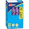 AVERY Hi-Liter Desk-Style Highlighters, Smear Safe Ink, Chisel Tip, 12 Fluorescent Purple Highlighters (24060)