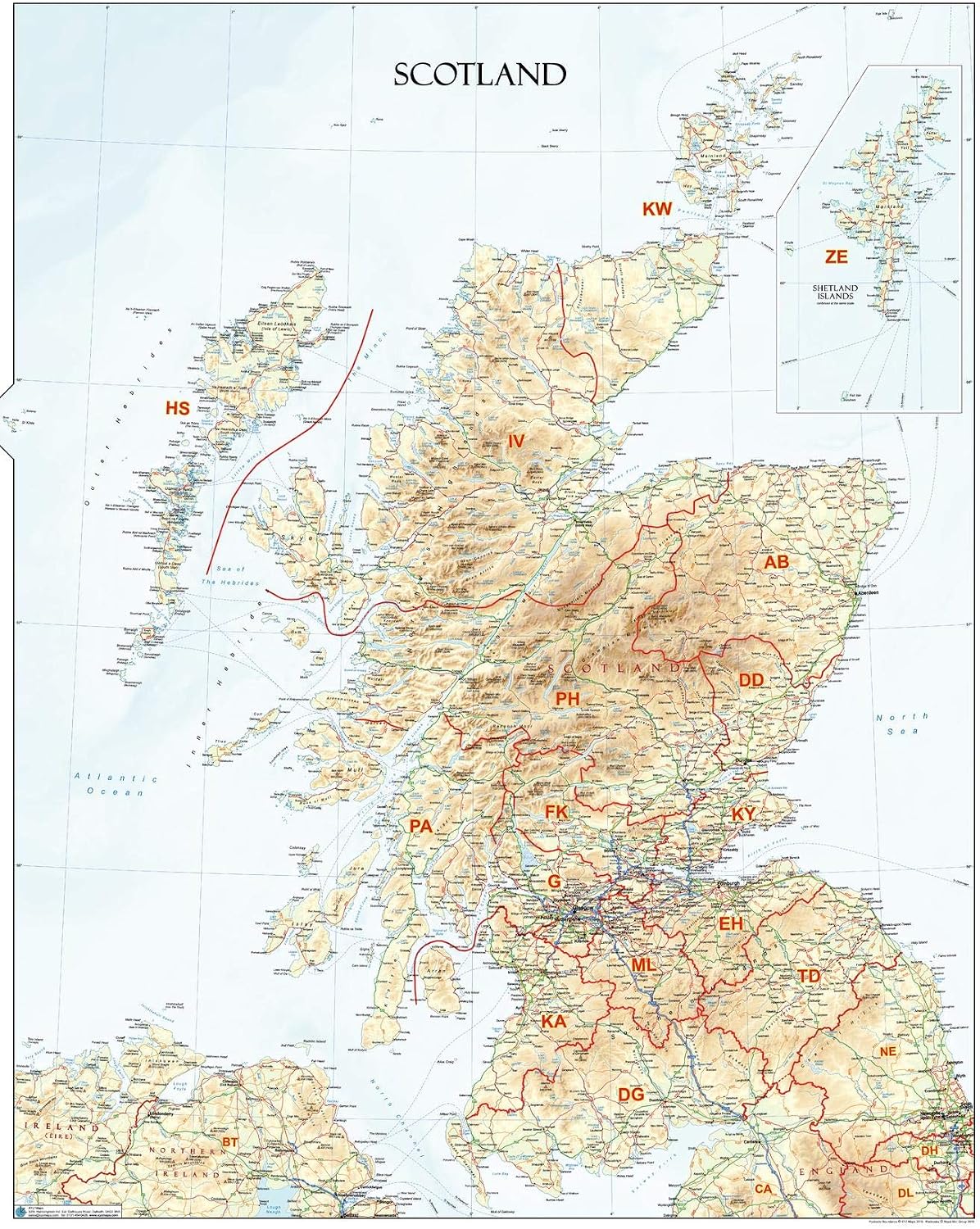 Scotland Postcode Areas Wall Map (AR1) - 27.75" x 34.75" Paper