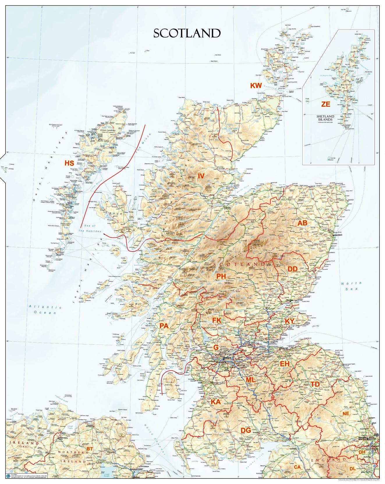 Scotland Postcode Areas Wall Map (AR1) - 27.75" x 34.75" Laminated