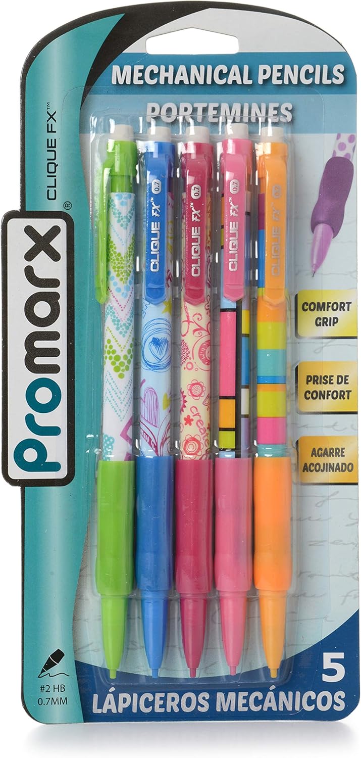 Amazon Com Kittrich Promarx Clique Fx Grip Assorted Designs Mechanical Pencils 0 7mm 5 Count Mq02 Df7po5 48 Mechanical Pencils Papermate Office Products