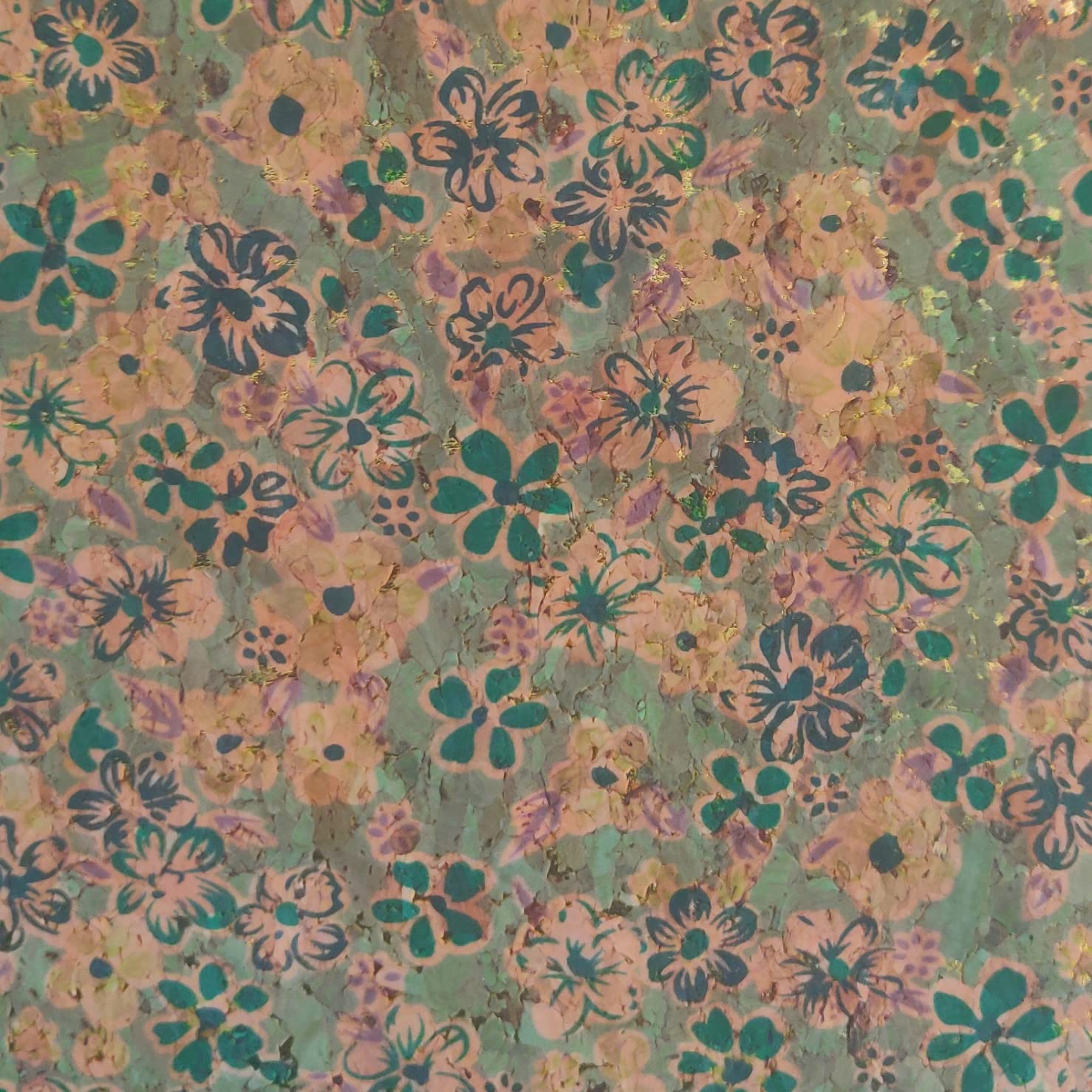 CRS Fur Fabrics Cork Print Fabric Material - Green Meadow, 1Mtr 132cm x 100cm