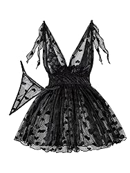 Lilosy Sexy Polka Dots Mesh Sheer Babydoll Chemise