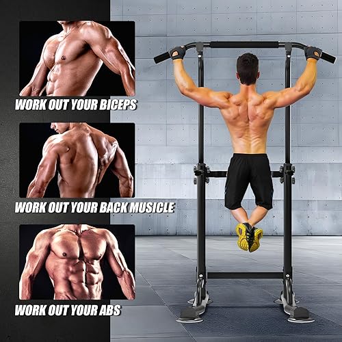 soges Power Tower Pull Up Bar Station, Free Standing Pull Up Rack Dip  Station for Home Gym, Height Adjustable