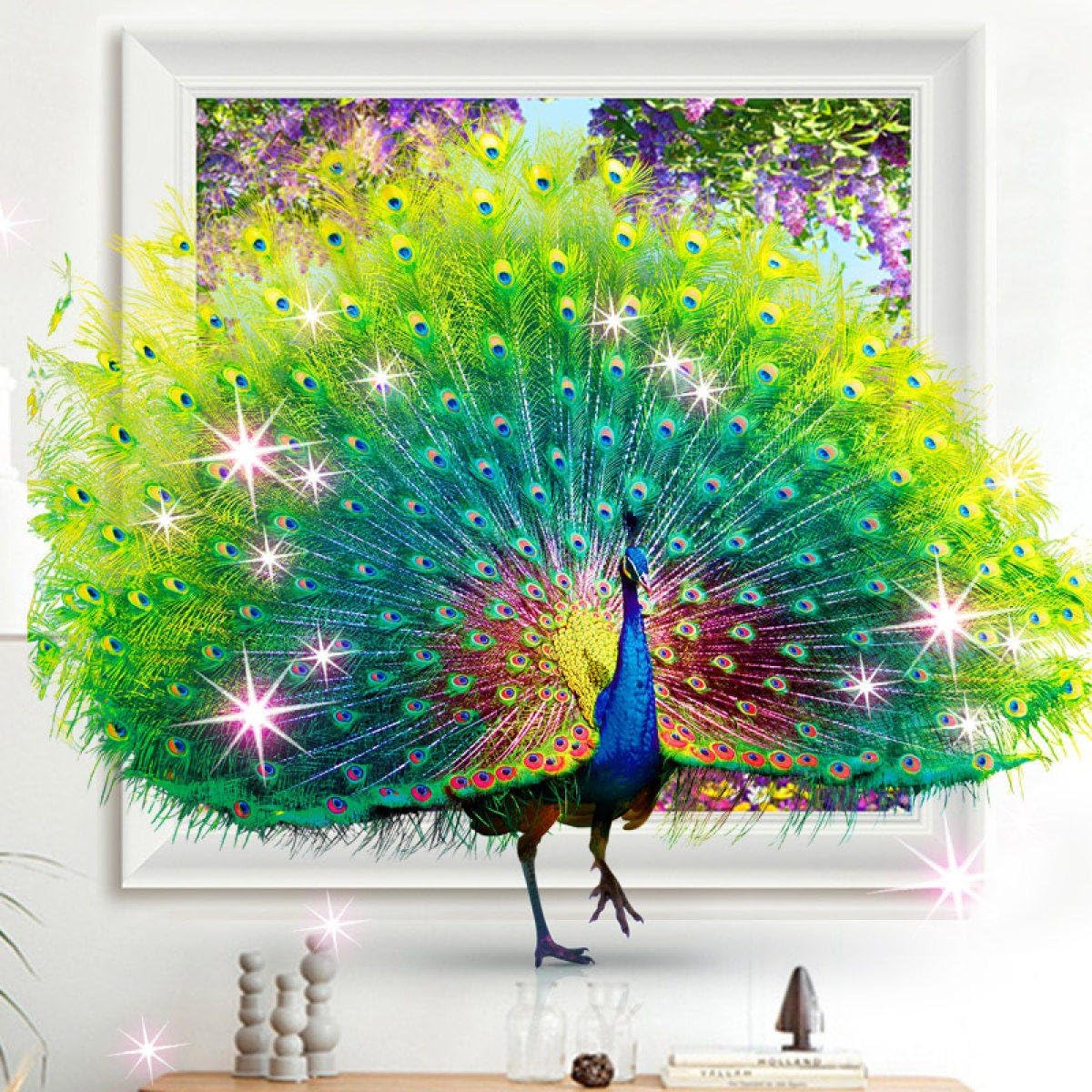 DIY 5D Diamond Peacock Open Screen Cross Stitch Painting Living Room Bedroom Cartoon Animal Series Full Diamonds Cross Stitch Gift,40*40cm