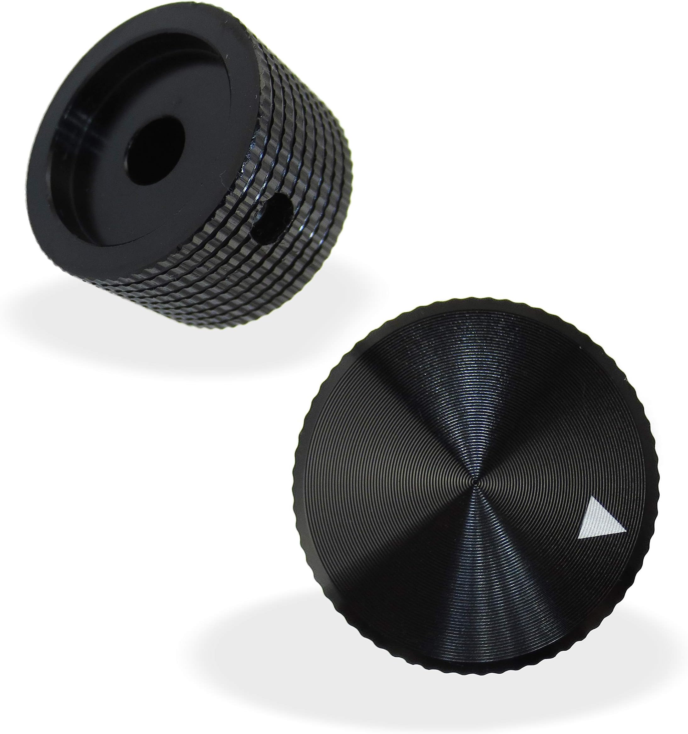 Riverstone Audio - Pair (2 PCS, Black) Potentiometer Knobs - for 6 mm Dia. Shaft - Solid Aluminum - CNC Machined - 25 mm Dia.x 15 mm, Amplifier, Guitar Knobs - Anodized Finish Black, 6 mm Shaft