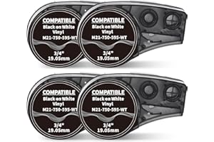 Wonfoucs Compatible Label Tape Replacememt for M21-750-595-WT All-Weather Vinyl Cartridge Ribbon, 3/4 inches Black on White Labels Tape for Indoor & Outdoor, Lab and Equipment Labeling, 4-Pack