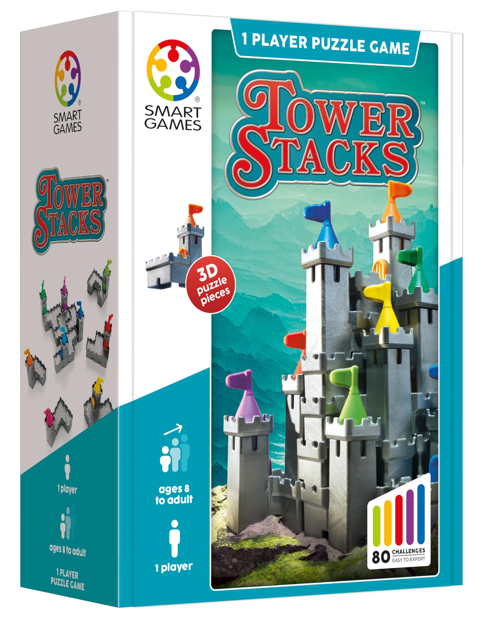 SmartGames - Tower Stacks, Puzzle Game with 80 Challenges, 8+ Years