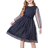 Arshiner Girls Mesh Dress Long Sleeve Tulle Sparkle Glitter Polka Dot Party Holiday Dresses Kids Clothes