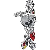 Accutime Disney Mickey Mouse Charm Bracelet Watch -Silver-Tone Heart Design Quartz Timepiece for Girls & Women