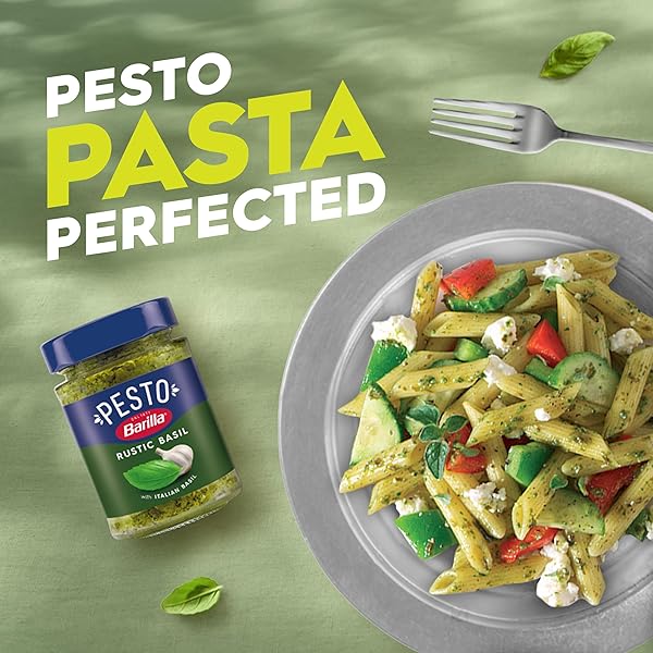 BARILLA RUSTIC BASIL PESTO SAUCE MADE WITH ITALIAN BASIL AND CHEESES, 6.5 OZ. JAR, PASTA SAUCE AND SPREAD