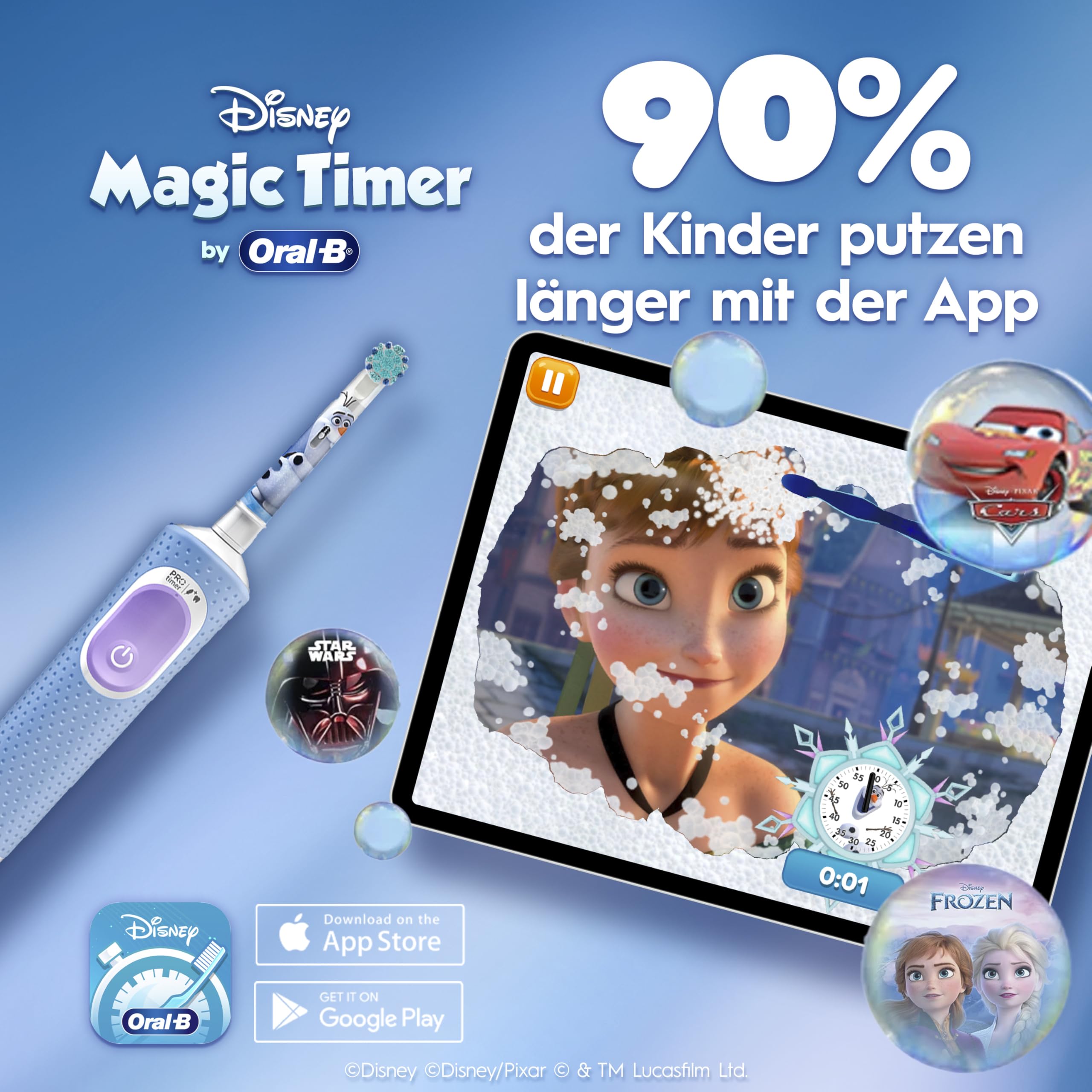 Oral-B Pro Kids Frozen Elektrische Zahnbürste für Kinder — Electric Toothbrush ab 3 Jahren inkl. 1 Aufsteckbürste, Reise-Etui und 2 Putzmodi für Zahnpflege, Blau/Lila 7