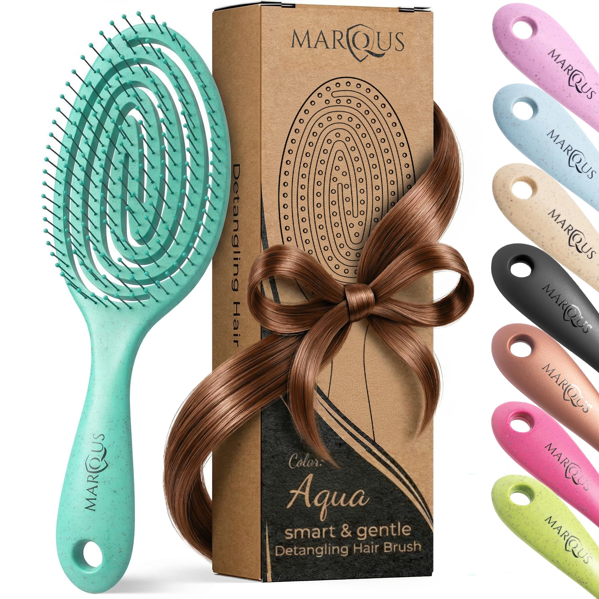 marQus Detangling Hair Brush for Women and Men - With Ultra-Soft, Flexible Bristles and Body - Glides Through Tangles with Ease - Suitable for All Hairtypes - Wet or Dry, Aqua