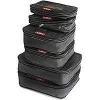 Compression Packing Cubes for Travel, Set of 6, Color Black, Double Zipper, LeanTravel