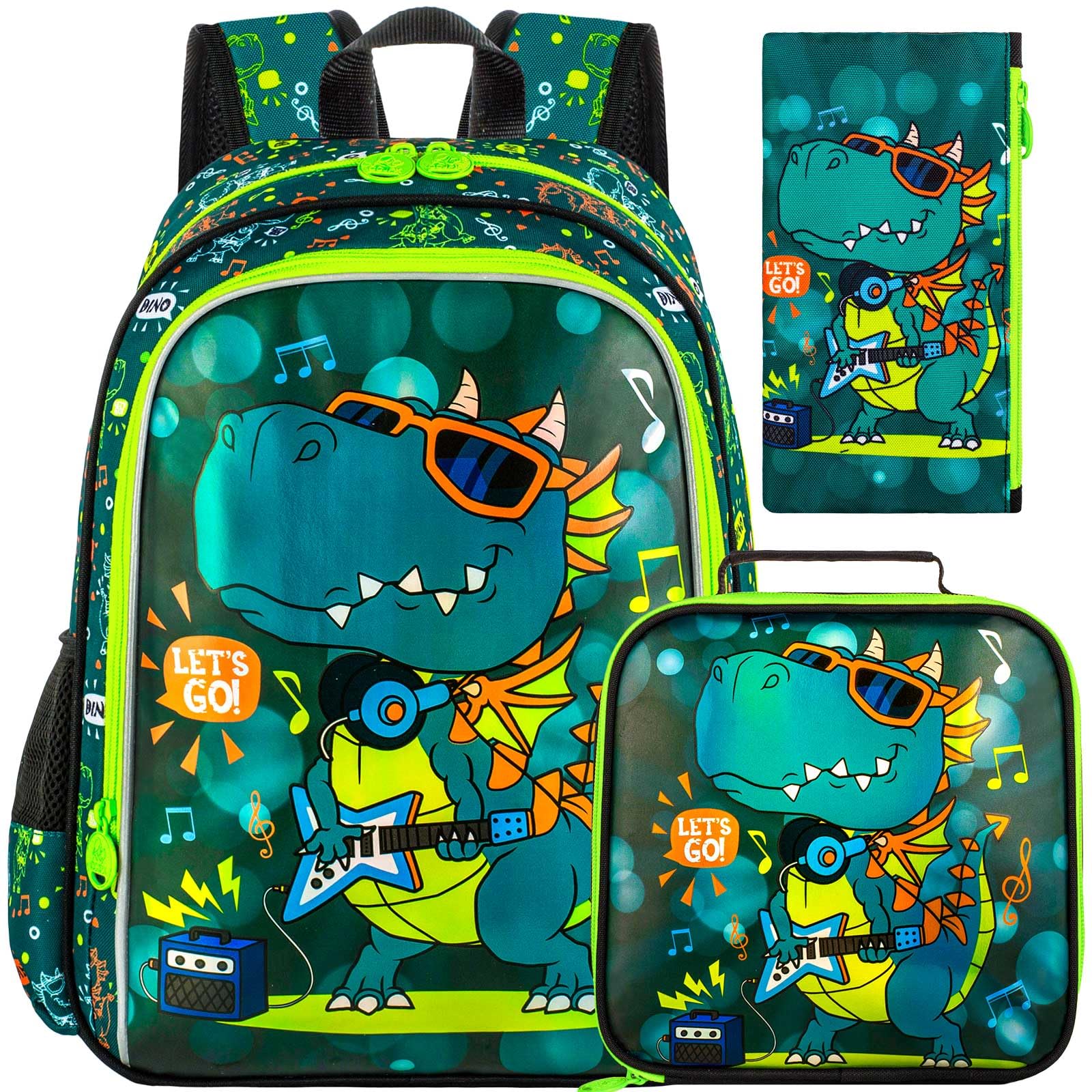 Photo 1 of ZLYERT 16" Dinosaur Backpack for Boy, 3Pcs Kids School Bookbag for Elementary Preschool Kindergarten, School Backpacks with Lunch Box(Green)