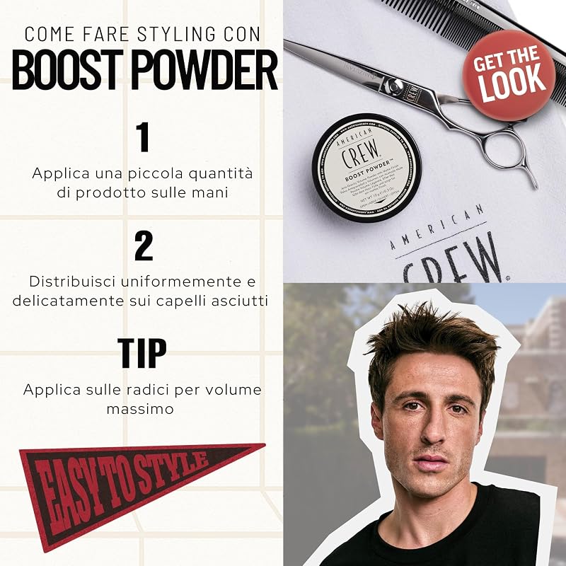 Boost Powder, Polvere Styling Volumizzante Uomo, Tenuta Leggera & Finish Opaco, Dona Corpo, Spessore e Volume ai Capelli, 10g