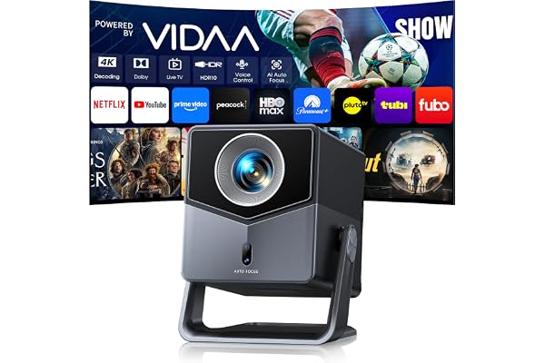 Smart Projector 4K [VIDAA Live TV & 36W Dolby & Voice Control] with WiFi6 and Bluetooth, Short Throw Projector Compatible with Netflix, AI Auto Focus, HDR10, Home Theater Proyector for Outdoor Movies