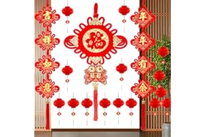 CWLAKON Chinese New Year Decorations 2025, Chinese Knot Fu Character Hanging Ornaments, Chinese Couplets, Chinese Red Paper Lanterns, Lunar New Year Spring Festival Year of The Snake Decor