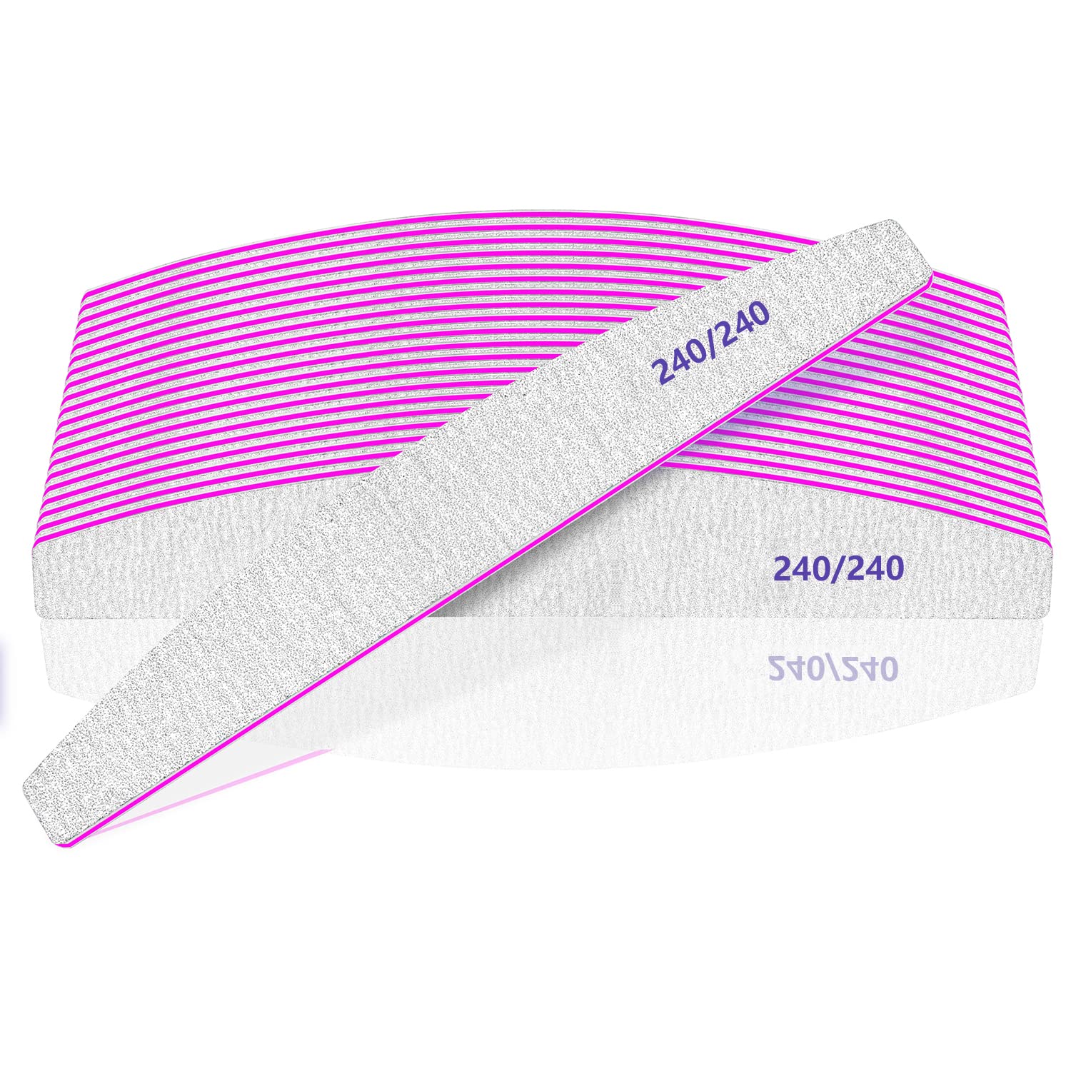 12pcs Professional Nail Files 240/240 Grit for Natural or Thick Nails, Washable and Reusable Double-Sided Emery Board
