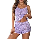 Avidlove Sexy Pajama Set for Women Floral Lace Lingerie Set Sheer Sleepwear See Through Cami Shorts 2 Piece