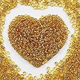 Bulk 4mm Transparent Gold Seed Beads for Jewelry Making 110 Grams About 1600pcs,6/0 Glass Craft for Making Earrings, Bracelets, Pendants, Waist Jewelry, DIY Handmade Seed Beads（Gold）