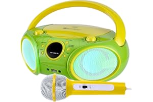 HPLAY SingingWood NP030AB-YG Portable Karaoke System, Portable CD Player Boombox with Bluetooth for Home AM FM Stereo Radio, Headphone Jack, Portable Karaoke Supported AC or Battery Powered - Green