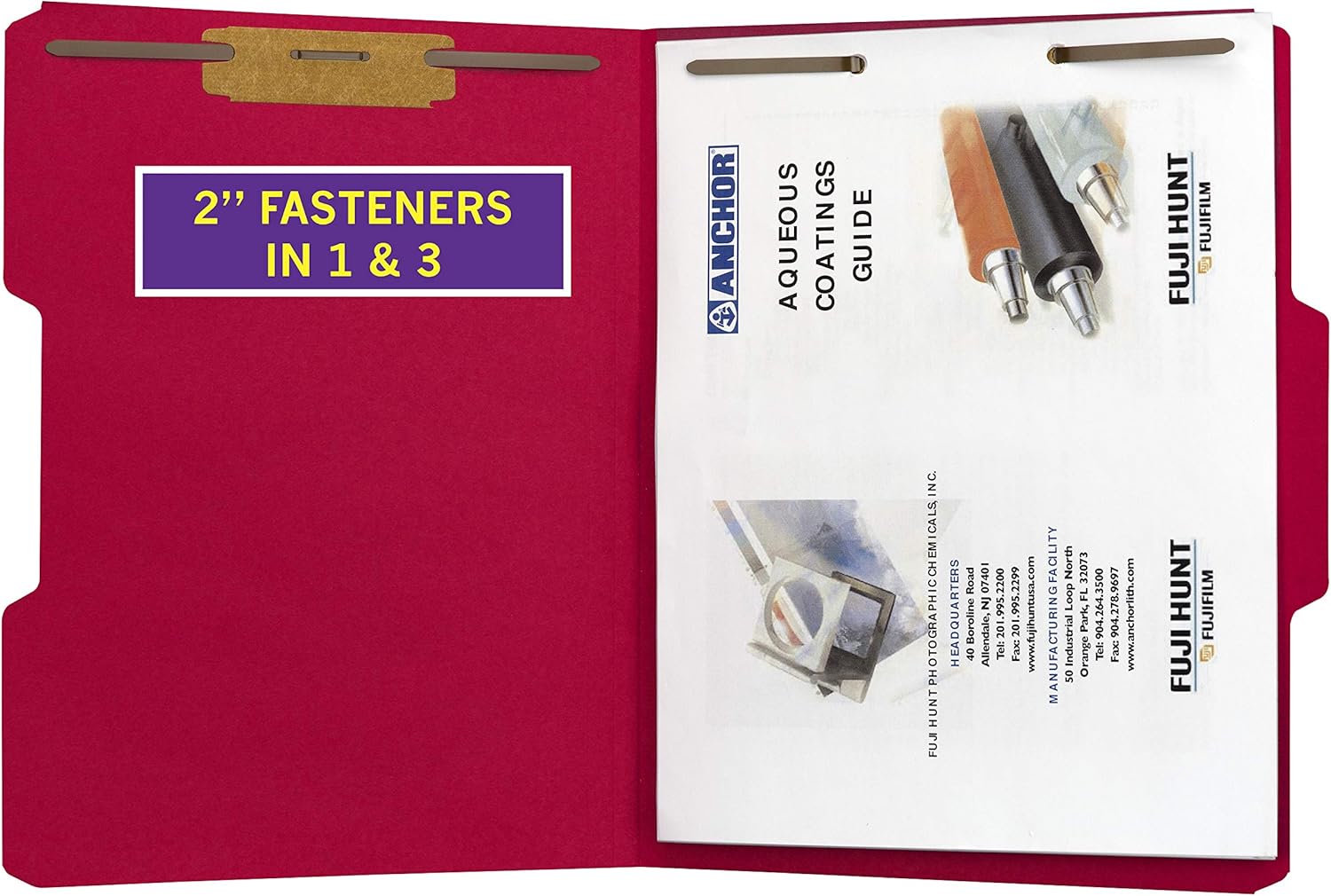 The File King Red File Folder with 2" Fasteners | Letter Size - Box of 50 | Two Durable Prongs | 1/3 Cut Top Tab | Position 1 & 3 | Organize Paperwork, Reports and Legal Files : Office Products