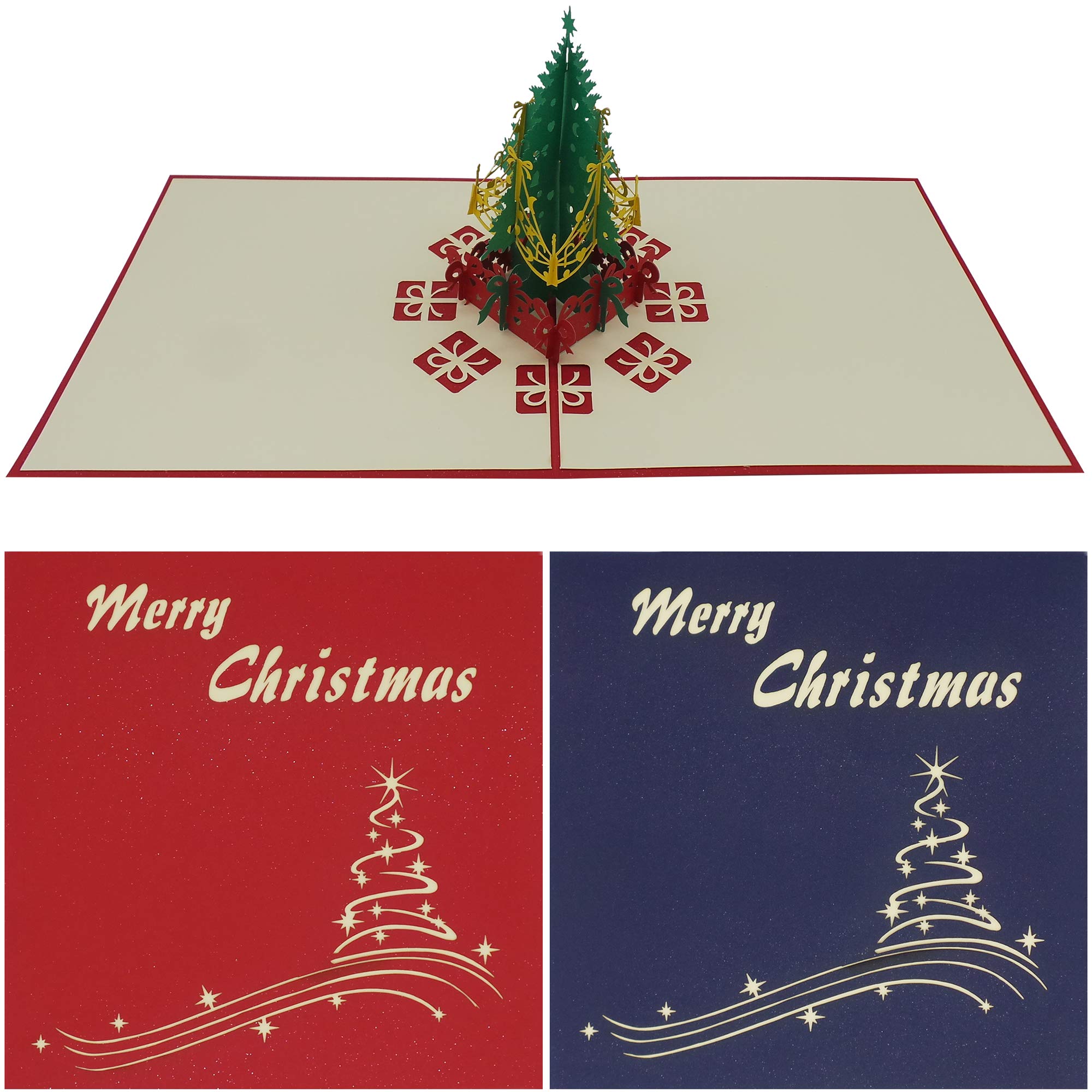 Pack of 2 Pop Up Deluxe Christmas Cards, 3D Christmas Tree, Special Seasonal Greeting Cards for Your Special Family and Friends