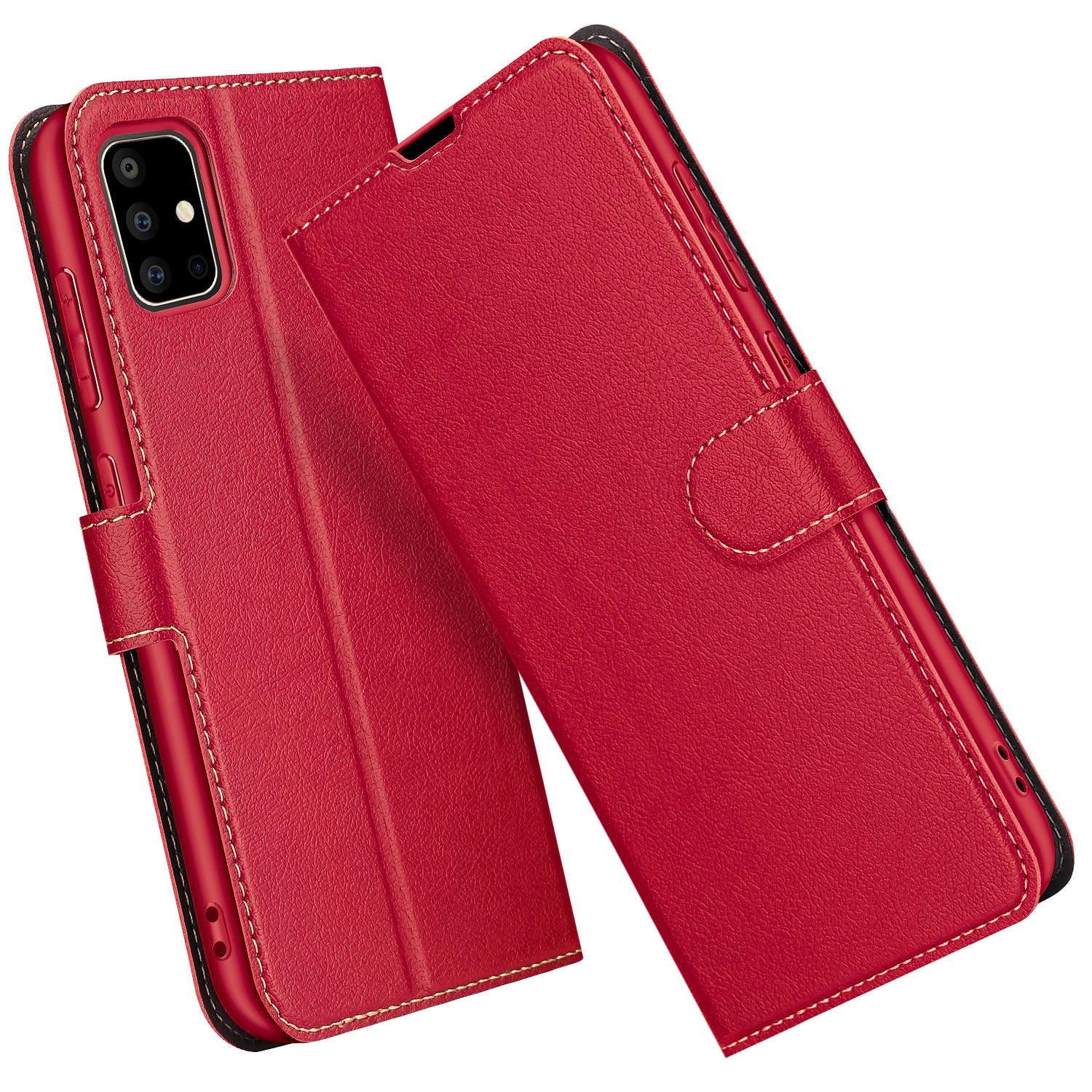 ELESNOW Phone Case for Samsung Galaxy A51, Flip Wallet PU Leather Card Holder with RFID Blocking Magnetic Closure Stand Cover for Samsung Galaxy A51 (Red)