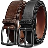 Men's Belt 2Pack Genuine Leather Belt for Men Dress Casual Golf Jeans Pants 1 3/8"