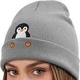 Chicingyou Penguin Beanie Hat Gifts for Penguin Lovers Winter Knit Hat Embroidered Cute Cuffed Caps for Women Men