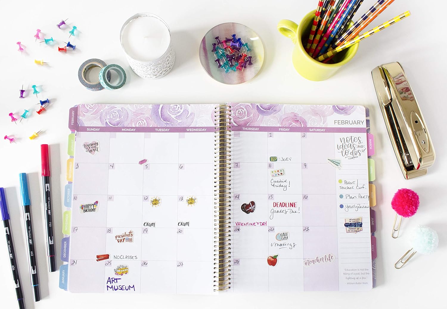 bloom daily planners Undated Academic Year Teacher Planner - Lesson Plan Calendar Book - 9" x 11" - Watercolor Floral : Office Products