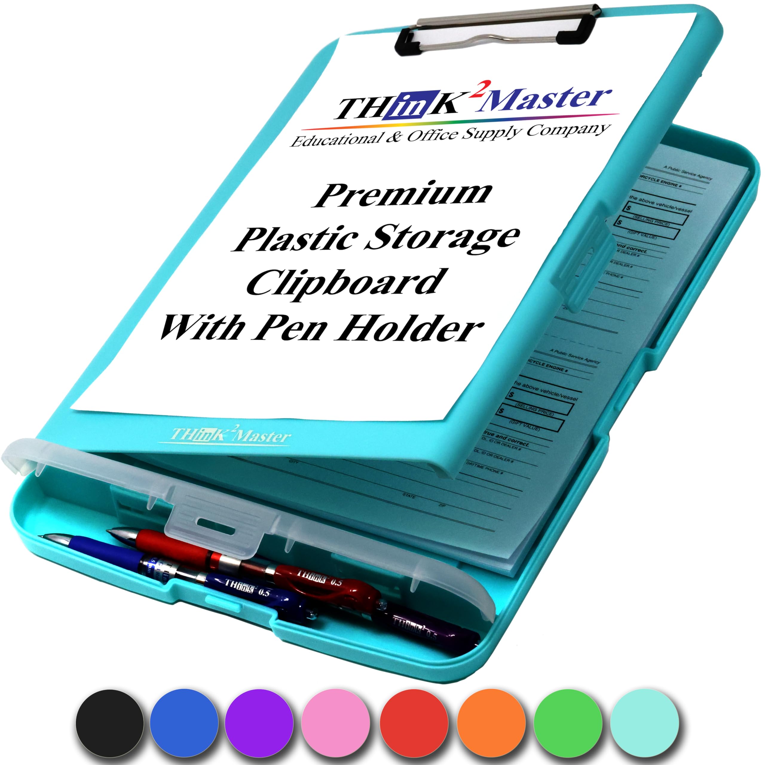 Photo 1 of Think2Master Teal Plastic Storage Clipboard with Pencil Holder. | 25% Heavier & 25% Sturdier| Heavy Duty. Must Have for Nurses, Teachers & Classrooms.