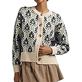 MINSURE Women Floral Cardigan Sweater Open Front Long Sleeve Button Down Knit Sweater Vintage Outerwear