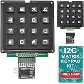 LONELY BINARY 2-Pack 4x4 Matrix Keypad with I2C Adapter for C++ | ESP32-S3 and for Raspberry Pi; each unit runs on just SDA and SCL instead of 8 GPIO pins; 3.3V/5V, headers pre-soldered