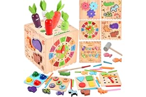 Wooderma Activity Cube, 10-in-1 Wooden Montessori Toys for Toddlers,Multipurpose Educational Sensory Toy for Baby, Preschool Learning Fine Motor Skills Game, First Birthday Gifts for 3 4 5 Year Old