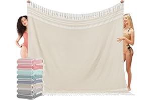 VIKUMOND Oversized Turkish Beach Towel Blanket XXL Cotton Sandproof Towels Boho Woven Extra Large Big Sand Free Giant Throw Blankets Huge Quilt XL Picnic Camping Necessities Cloud For Adult Gifts Beige