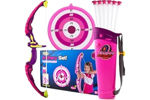 Toysery Kids Archery Set with LED Flash Lights, Toy Bow and Arrow Set for 6-8 Years Old Boys, Includes Archery Bow, 6 Archery Arrows, Target, Quiver - Great for Youth Practice