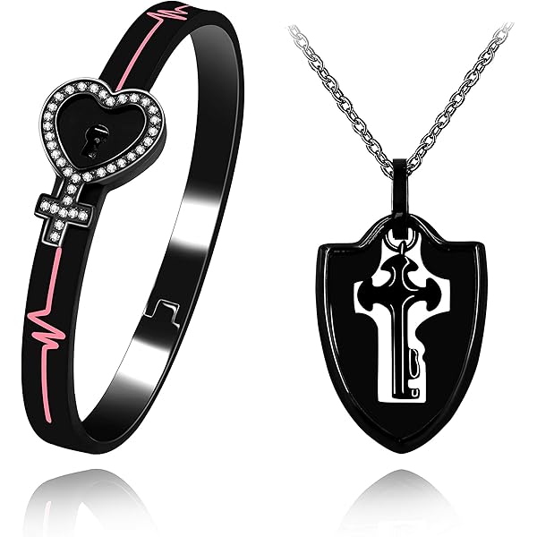 Amazon.com: Uloveido Shield Key Pendant Necklace and Lock Bangle