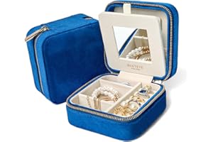 BLUTETE Travel Jewelry Box Organizer Velvet Travel Case With Mirror Ring Earrings Necklaces Storage Organizer Box (Midnight Blue)