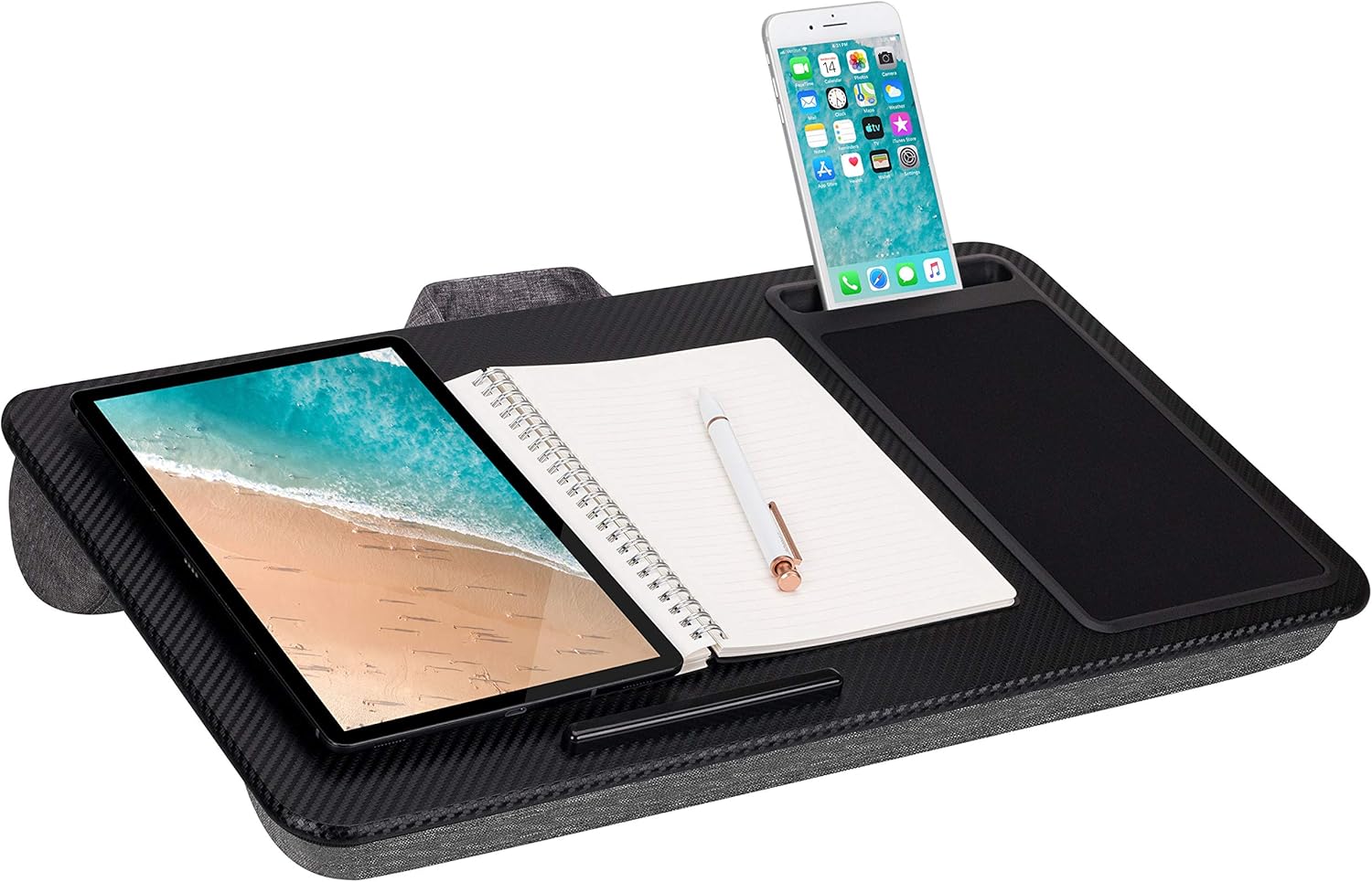 LapGear Home Office Lap Desk with Device Ledge, Mouse Pad, and Phone Holder - Black Carbon - Fits Up to 15.6 Inch Laptops - Style No. 91588 : Office Products