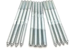 Haozheng Hanger Bolt M10x150 Silvery Double Headed Bolt Self-Tapping Screw with Hexagon for Furniture 12Pcs