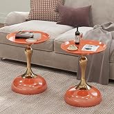 wangbochuan 2-Pack Hermes Orange Sleek Hourglass Side Table - Glossy Finish &amp; Metallic Accent | Contemporary End Table for Living Room &amp; Home Decor Spaces