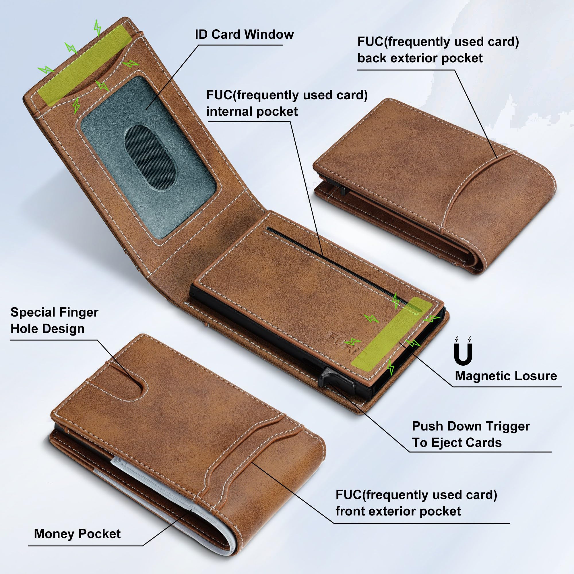 furid Smart Wallet For Men Slim: Rfid Minimalist Pop Up Wallets with Money Clip Metal Credit Card Holder - Gifts for Husband Father at Birthday Anniversary