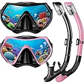Snorkel Mask Set, Dry-Top Snorkel Set Scuba Diving Mask, 180° Panoramic Wide View, Professional Breathing Freely Snorkeling Gear Kit with Nose Cover for Snorkeling Swimming, Travel