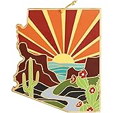 Totally Bamboo Arizona State Shaped Cutting Board and Charcuterie Serving Platter with Artwork by Summer Stokes, Includes Hang Tie for Wall Display
